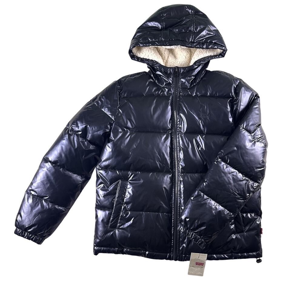 NWT Levi's Womens Black Puffer Jacket Quilted‎ Medium Hooded